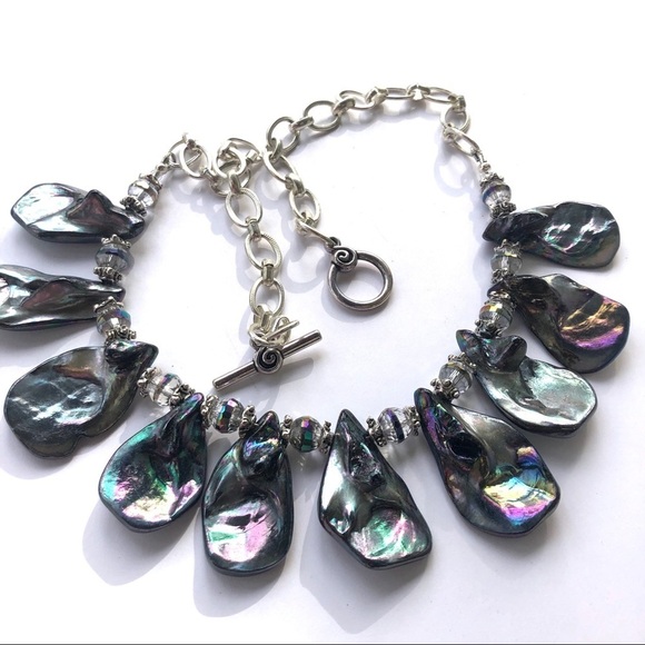 Handmade Jewelry - Abalone Teardrop beads and Chez Crystals Necklace